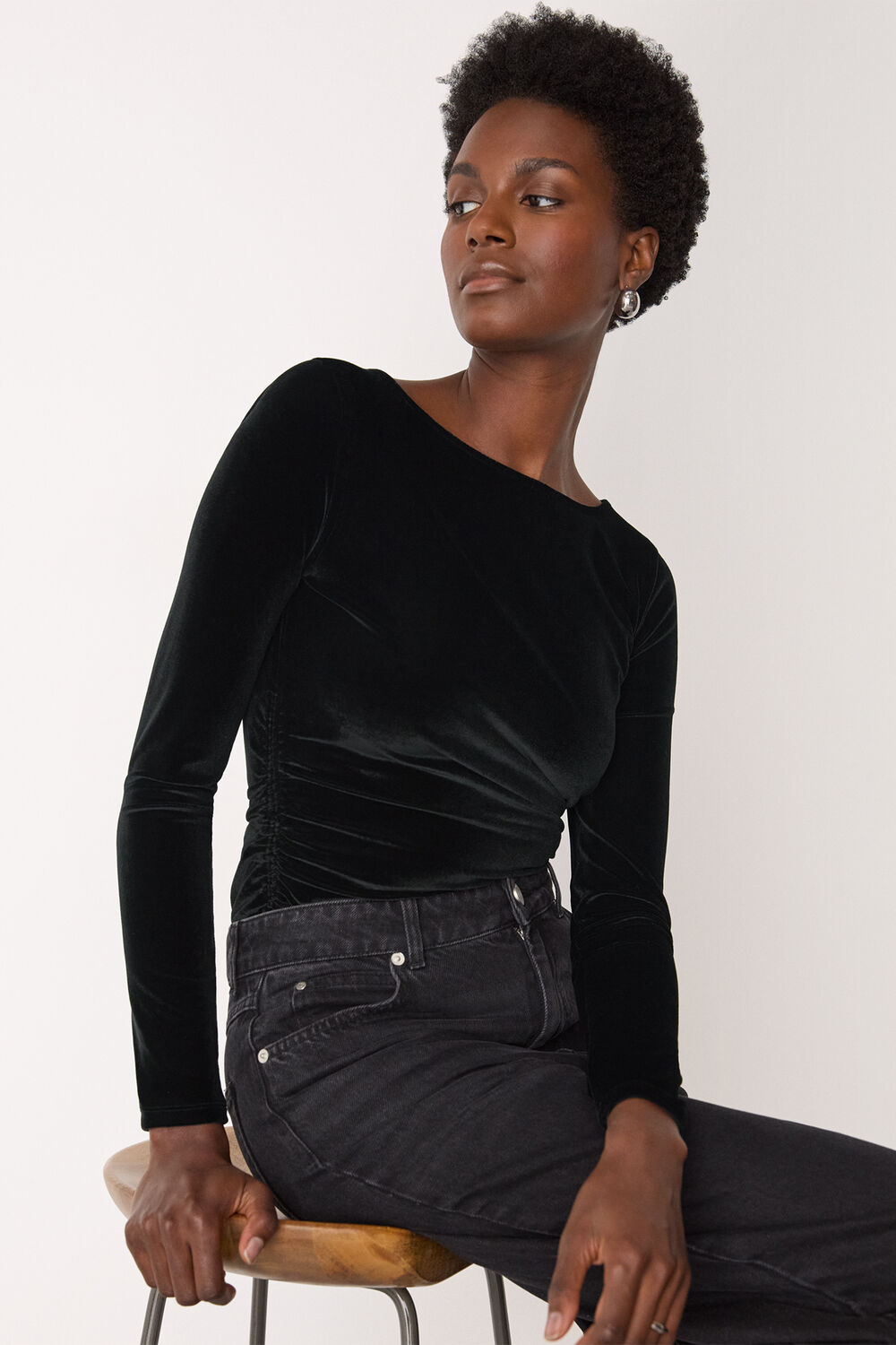 Straight Neck Velvet Top